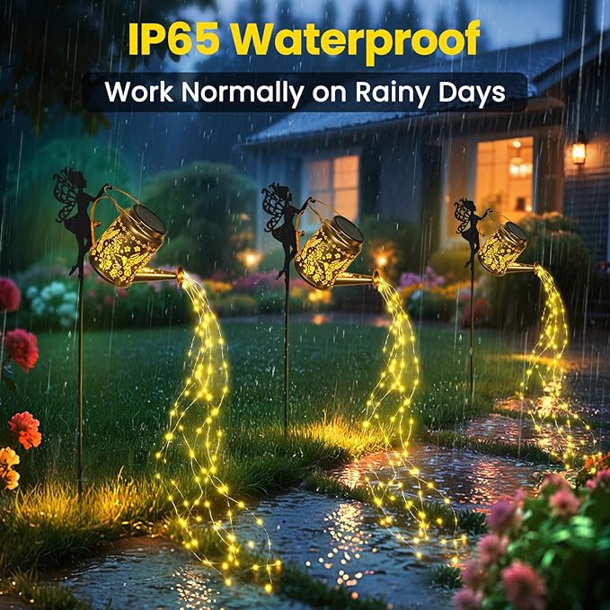 X-PREK Solar Lights Outdoor Waterproof Fairy Solar Garden Lights Outdoor Decoration Hummingbird Solar Watering Can Light Gardening Gifts for Mom Grandma 4 Packs