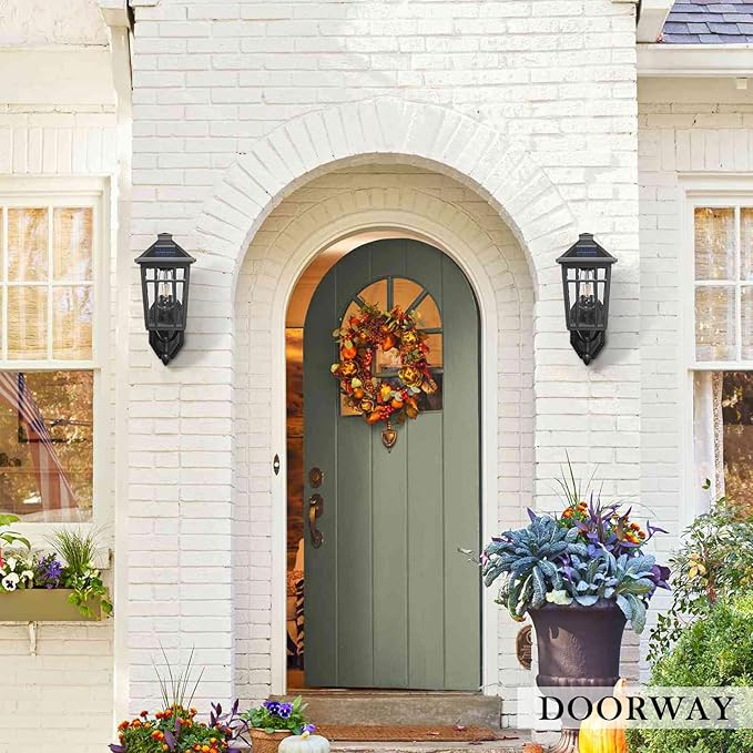 Darkaway Solar Outdoor Wall Lights Dusk to Dawn Outside Wall Sconce Lighting with Remote Black Exterior Light Fixture for House Porch Yard Hallway Doorway Garage