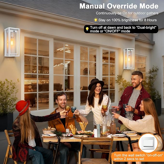 15 Motion Sensor Outdoor Lights 2 Pack Large White Outdoor Light Fixture 3 Lighting Modes Waterproof Anti-Rust Wall Sconces Exterior Lighting Fixtures for Front Door Porch Garage