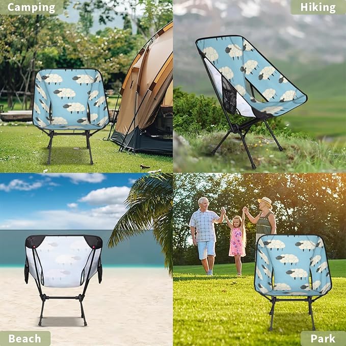 Honeybaby Folding Camping Chair Sheep Abstract Camping Chairs Lightweight Portable Chair Outdoor Foldable Chairs for Camping Travel Picnic Beach Hiking