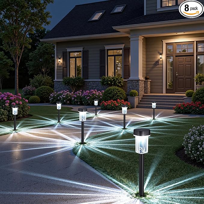 Outdoor Solar Lights for Yard 8 Pack Solar Pathway Lights Waterproof 6000K Cold White LED Landscape Lighting for Garden Outside Landscape Lawn Driveway Walkway Path Patio