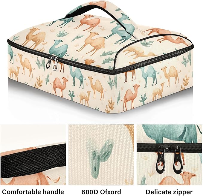Casserole Carrier Lovely CamelInsulated Casserole Carrier for Hot or Cold Food Thermal Lunch Tote for Potluck Parties Picnic Beach Fits 9 x 13 Inches Baking Dish