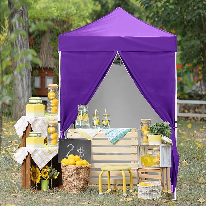 COOS BAY Pop Up Canopy Tent 5x5 with Four Side Walls Portable Lightweight Sun Shelter with Carry Bag Outdoor Shade for Beach Sports Hiking Patios Backyard Events Purple