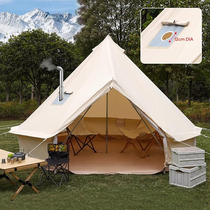 Luxury Cotton Bell Tent Yurt Canvas Tent with Stove Jack 4/6/8 Person Family 4 Season Camping