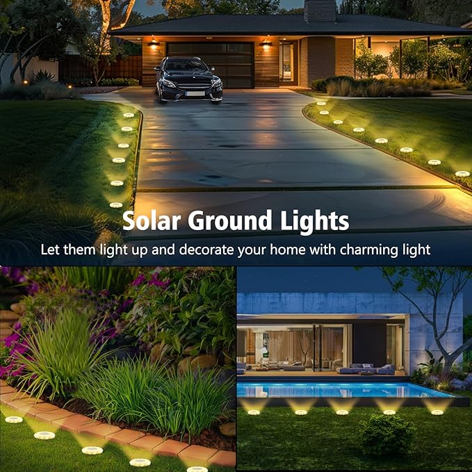 echosari Solar Ground Lights 12 Pack Upgraded Solar Garden Lights Auto ON/Off Landscape Lighting Outdoor In-Ground Lights Waterproof Long Lasting for Pathway Walkway Patio (Warm White)