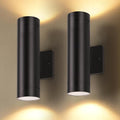 LUTEC Dusk to Dawn Outdoor Wall Lights 16W Integrated LED Cylinder Up-Down Sconce 3000K Waterproof Aluminum Exterior Lighting Matte Black Modern Porch and Entryway Wall Light Fixture 2 Pack