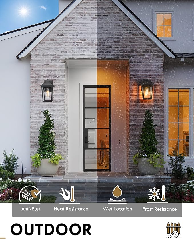 Outdoor Wall Sconce HWH Exterior Wall Lantern Porch Lights Outdoor Wall with Seeded Glass Shade Waterproof for Doorway Hallway Garage Matte Black Finish 5HX64B BK
