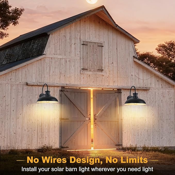 16 Extra Large Solar Barn Light for Outside Dusk to Dawn Gooseneck Farmhouse Barn Lights Waterproof Black Outdoor Wall Light Solar Powered for House Garage Patio 2-Pack