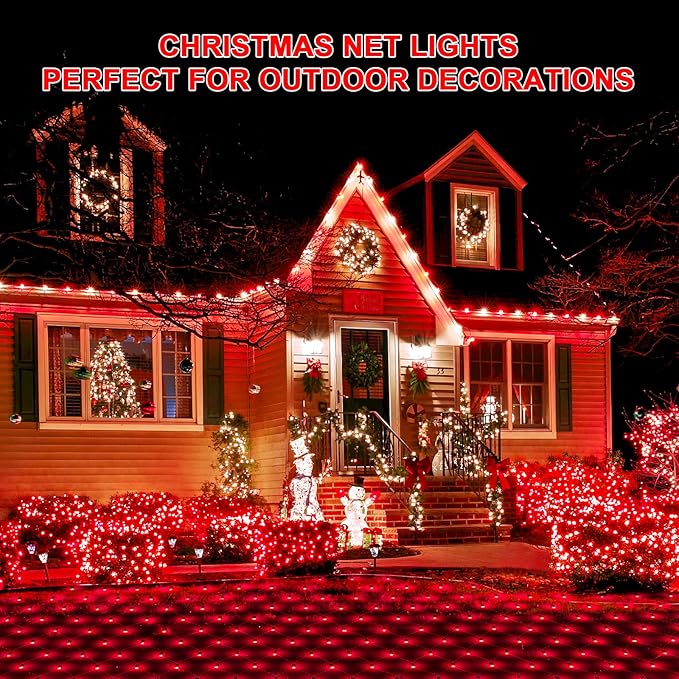 JMEXSUSS 360 LED Red Net Lights Outdoor Connectable 12ft x 5ft Christmas Net Lights Plug in with Remote 8 Modes Waterproof Red Mesh Light for Bushes Christmas Halloween Decorations