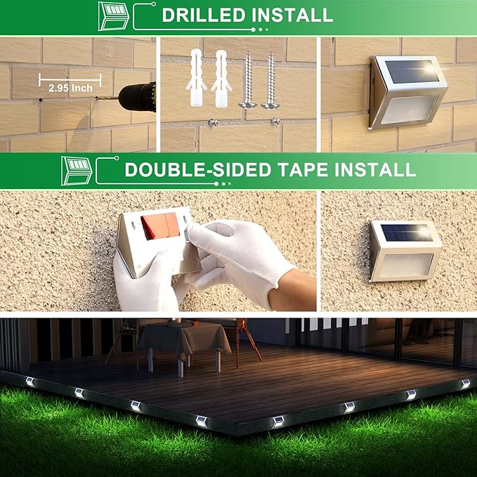 JSOT Outdoor Fence Lights12 Pack Solar Powered Deck Lights Waterproof Stairs Light Stainless Steel Security Wall Lamps for Step Walkway Patio Garden Pathway - Cool White