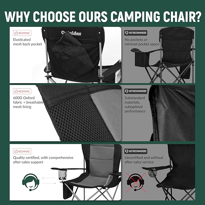 OUTSIDER Folding Camping Chair for Adults Heavy Duty – Supports 400 lbs Portable Chair with Cup Holder Side Pocket &amp Large Rear Mesh Storage Bag Lightweight Lawn Chair for Camping (Style-4 2)