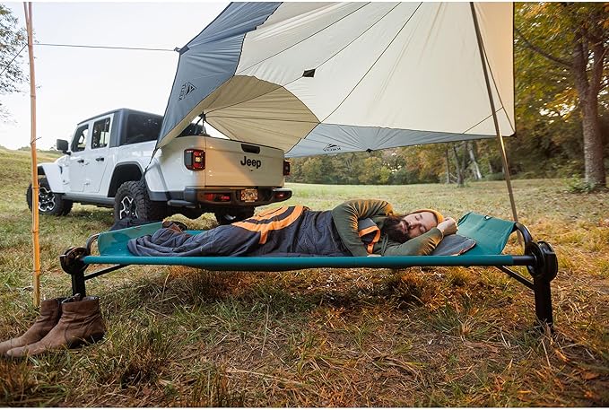 Disc-O-Bed XL Outdoor Modular 1 Person Single Camping Cot Portable Bed with 2 Height Options for Adults Sleep Solution for Tents Green
