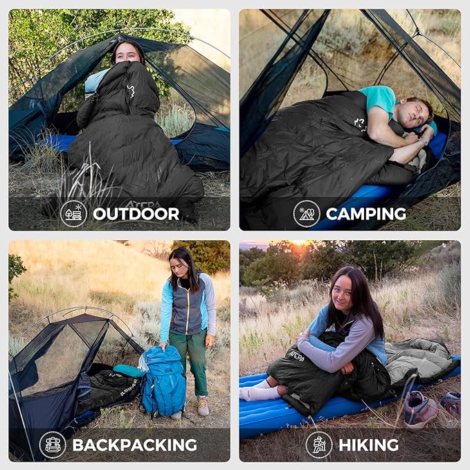 ATEPA 3-in-1 Hybrid Down Sleeping Bag for Adults Lightweight 3 Season Wearable Backpacking Sleeping Bag with Pad Attachment &amp Compact Compression Sack for Spring Summer Fall Car Camping 30°F 45°F