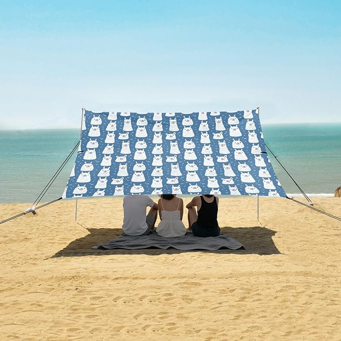 ALAZA Cute Llamas Alpaca Beach Tent Sun Shelter UPF50+ Protection Beach Shade Canopy w/ 4 Sandbags for Outdoor Camping Fishing Backyard Fun Picnic 10x9 ft