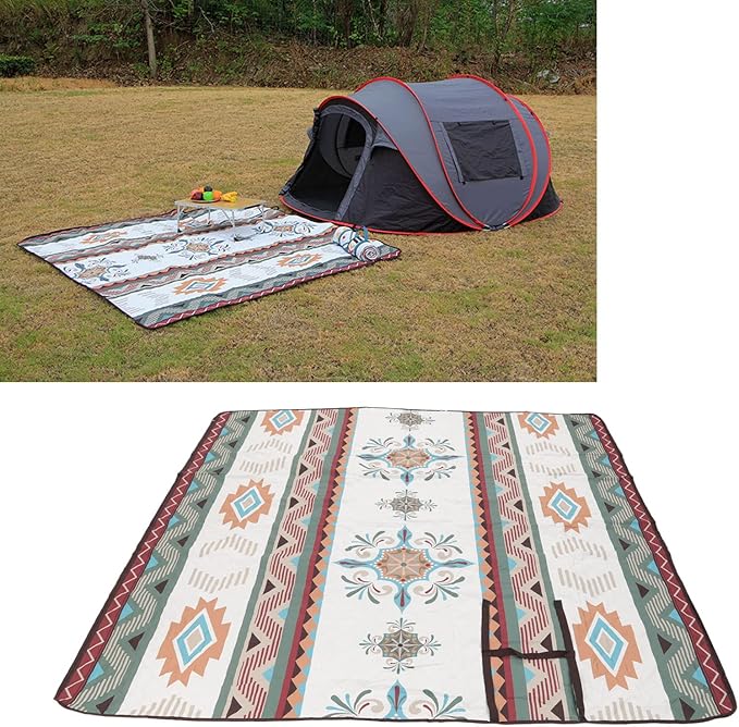 Camping Rug with Protective Layer | 210D Oxford Cloth Picnic Mat for Outdoor/Travel/Beach | Machine Washable &amp Portable with Strap | 197x197cm Large Space
