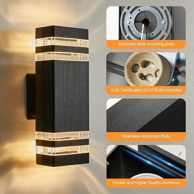 LMP 4 Packs Outdoor Wall Lights Up and Down LED Porch Lights IP65 Waterproof Aluminum Exterior Lighting Fixtures Outdoor Sconces Wall Lighting for House Front Door Garage (3000K Bulbs Included)