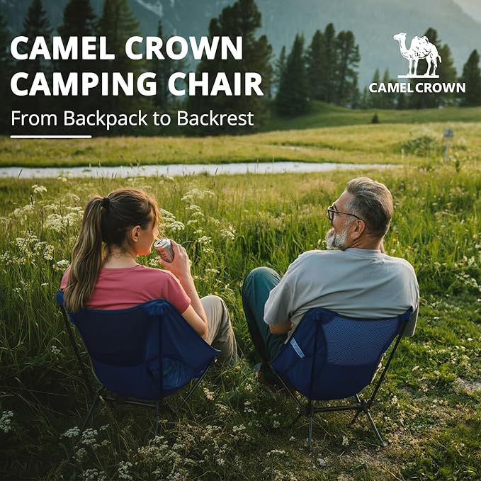 CAMEL CROWN Camping Chair Heavy Duty Backpacking Chair - Ultra-Light Folding Chair with Carry Bag Portable Compact for Outdoor Lawn Hiking Beach Picnic