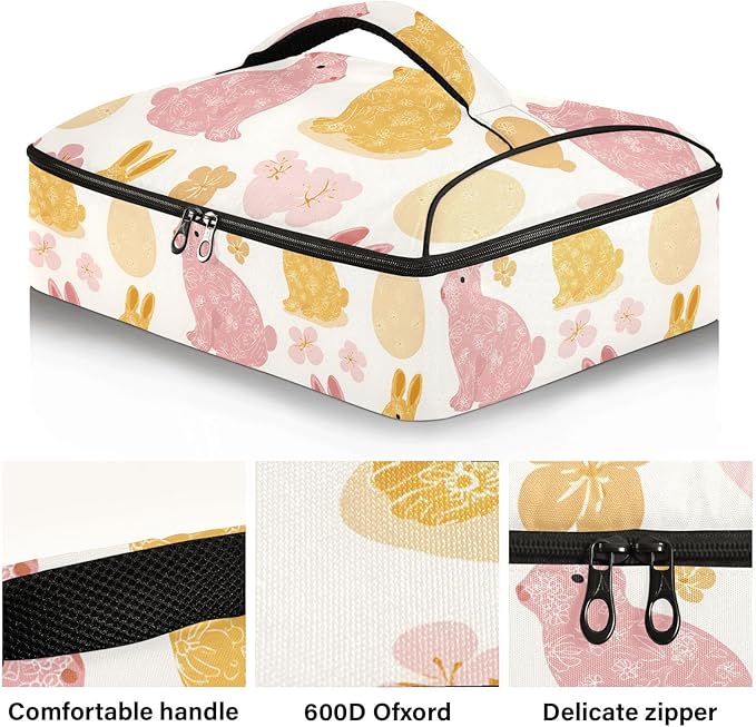 Casserole Carrier Likable BunniesInsulated Casserole Carrier for Hot or Cold Food Thermal Lunch Tote for Potluck Parties Picnic Beach Fits 9 x 13 Inches Baking Dish