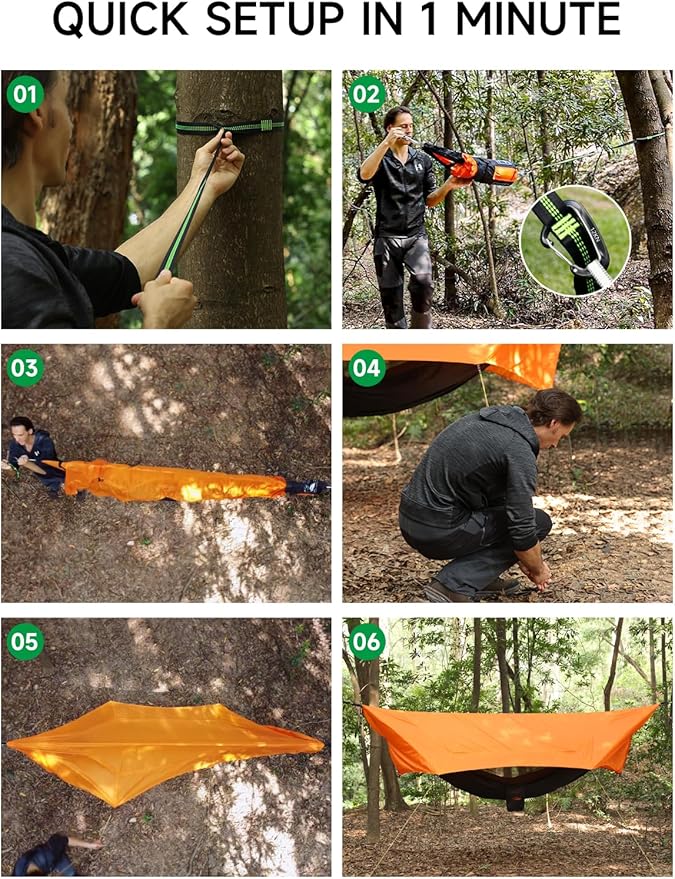 SkyNest 11ft Hammock with Net and Rain Fly Tarp 4 in 1 Camping Hammock Tent Ultralight Portable Double-Layer Hammock with Ridge Rope for Camping Hiking and Backpacking