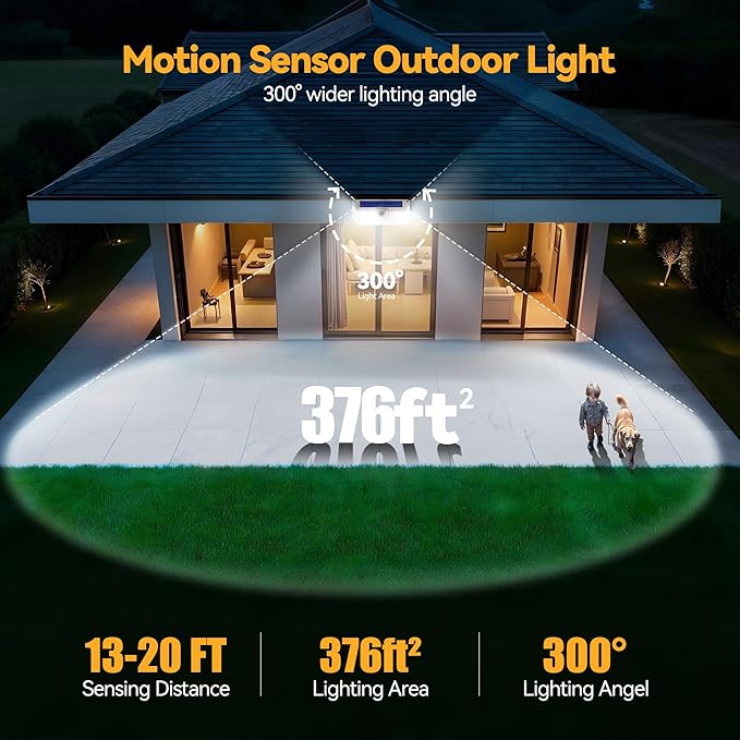 TECKNET 416 LED Solar Powered Outdoor Lights 270° Angle &amp 3 Lighting Modes Motion Sensor Light Outdoor Security Solar Lights Waterproof - 4 Pack White Cold Light