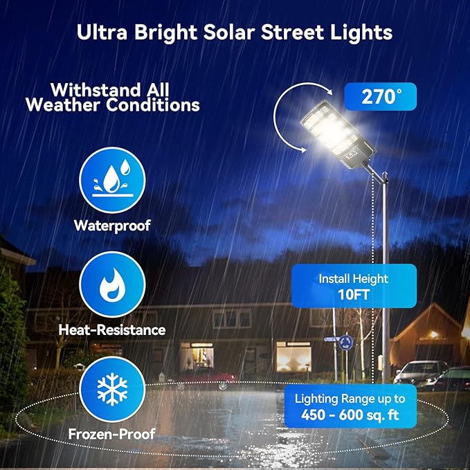 4Pack Solar Street Lights Outdoor Waterproof 30000LM 6500K LED Motion Sensor Lights Dusk to Dawn Solar Flood Light with Remote Solar-Powered Parking Lot Light Commercial Area Lighting for Outside