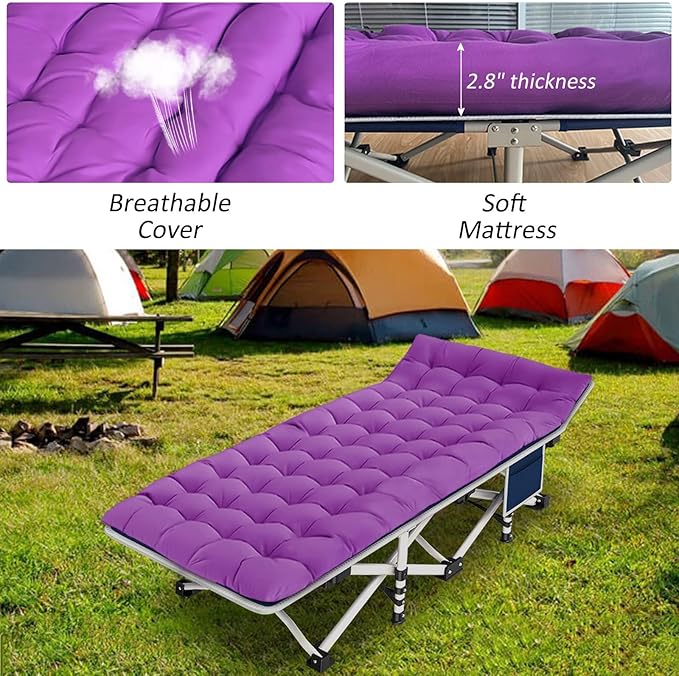 Heavy Duty Camping Cot with Comfortable Mattress &amp Carry Bag - Folding Sleeping Bed for Adults Easy to Set Up - Ideal for Outdoor Indoor Home Office Nap and Vacation.