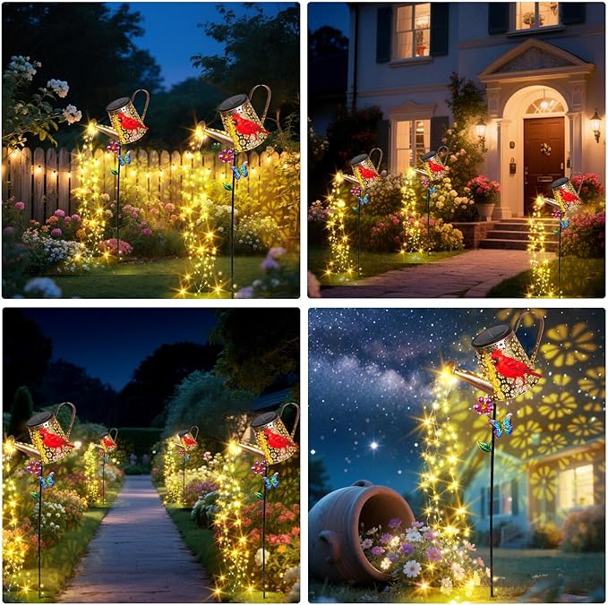 Solar Watering Can with Lights Outdoor Garden 41in Large Red Cardinal Garden Stake Lights Waterproof Decoration for Yard Lawn Pathway Gifts for Mom Grandma Women Birthday Gardening Gift