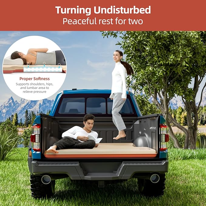 Truck Bed Mattress for 6-6.5Ft Self-Inflating Mat Full-Size Short Trucks Bed for Outdoor Camping Pickup Tent Accessories 12V Air Pump Carry Bag for Silverado RAM F Series Sierra Titan
