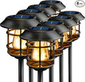 Solar Pathway Lights 8PK - Outdoor Garden Yard Landscape Lights Waterproof Auto-on/Off for Lawn Patio Walkway - Warm Light (Black)