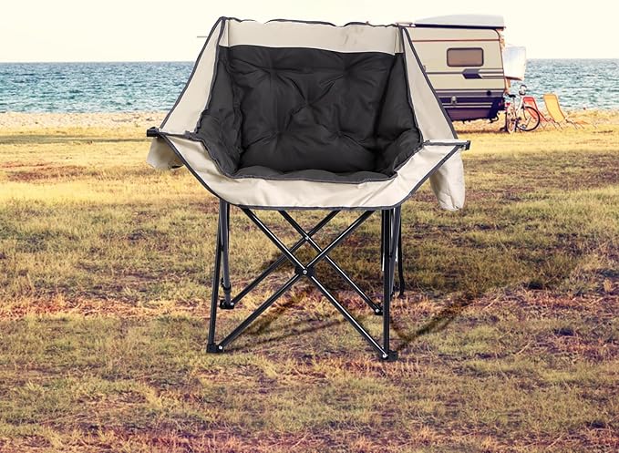 CDEN Camping Chair Thick Padded Lawn Chair Oversized Camping Chair Deluxe with Cup Holder Side Pocket Cooler Bag for Camping Hiking Picnic Travel Festival (1 Pack)