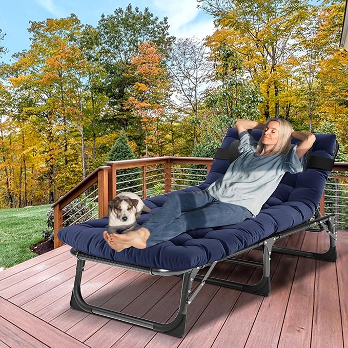 Portable Folding Camping Cot Adjustable 4-Position Adults Reclining Chaise with Pillow Outdoor Lounge Chair Sleeping Cots Bed Perfect for Camping Pool Beach Patio