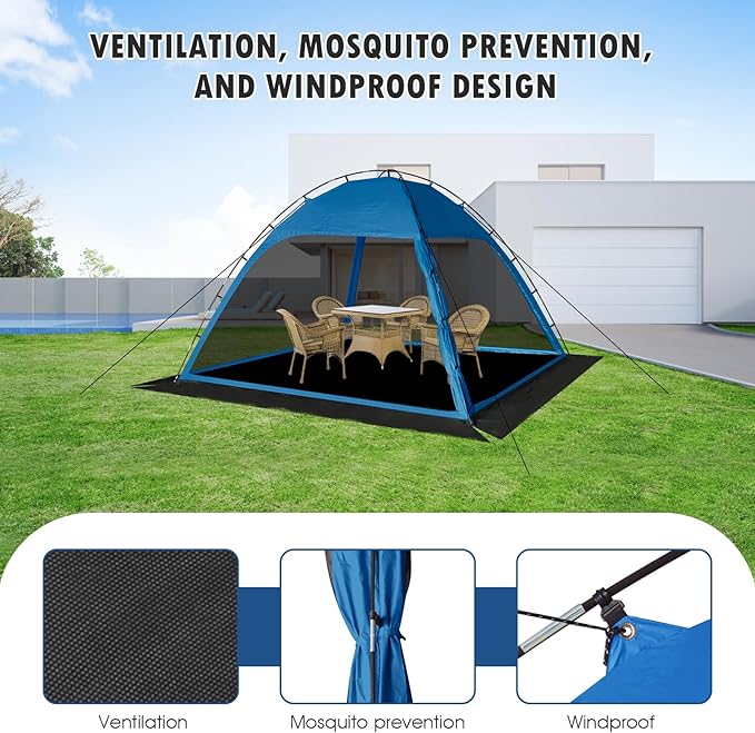 Screen Tent with Removable Floor Siebwin Large 10'x10' Gazebos with Mosquito Netting and Removable Floor Sunproof Outdoor Canopy Tent for Backyard Outside Activities Blue