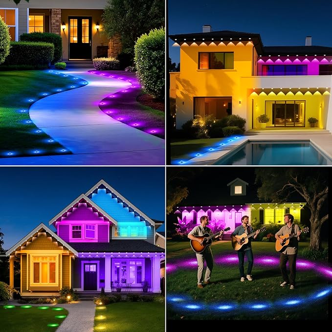 Outdoor Ground Lights 150 FT Permanent Outdoor Lights for House with RGB Color Changing Bluetooth Music Sync IP67 Waterproof Timer for Eaves and Landscape Lighting