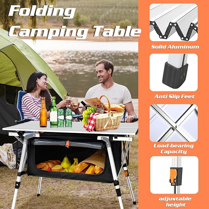 CampLand Aluminum Table Height Adjustable Folding Table Camping Outdoor Lightweight for Camping Beach Backyards BBQ Party (SilverB Rectangle)