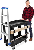 Stand Steady Tubstr 2 Shelf Utility Cart | Heavy Duty Service Cart Holds 400 lbs. | Adjustable Storage Hooks Ladder &amp Spool Holders | Tub Cart for Warehouse Garage School &amp Office (32 x 18i