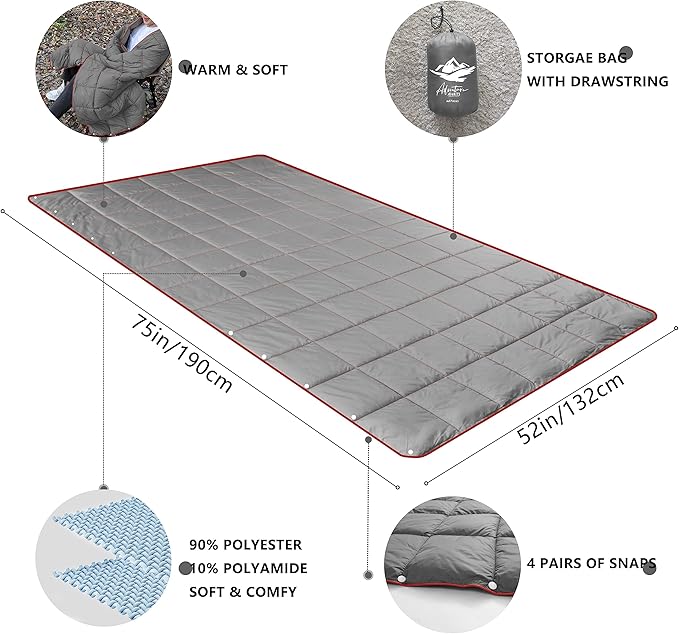 Camping BlanketLightweight Puffy Blanket Packable Down Alternative Throw Blanket Waterproof Windproof for Outdoors Travel Beach Airplane Hiking