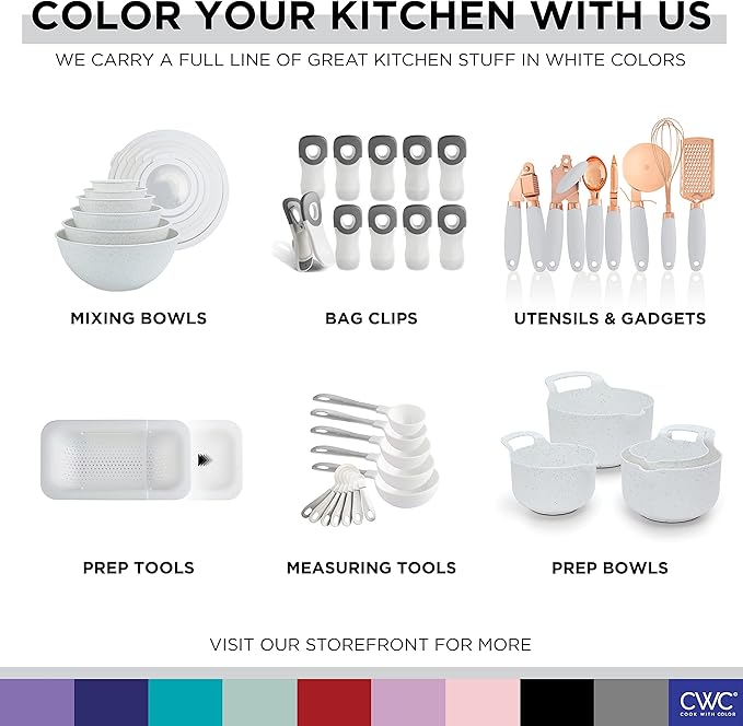 COOK WITH COLOR Nesting Plastic Mixing Bowl Set with Pour Spouts and Handles Speckled White 6 Piece Non-Slip