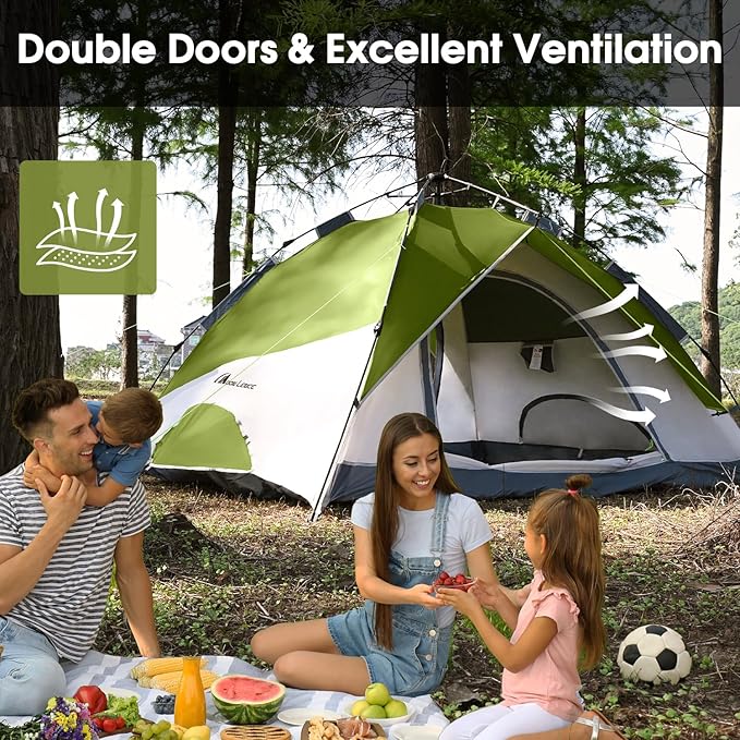 MOON LENCE Pop Up Tent 3-4 Person 60s Instant Setup Camping Tent with 2 Doors Water-Resistant &amp Windproof Dome Tent for Car Camping Backyard Traveling