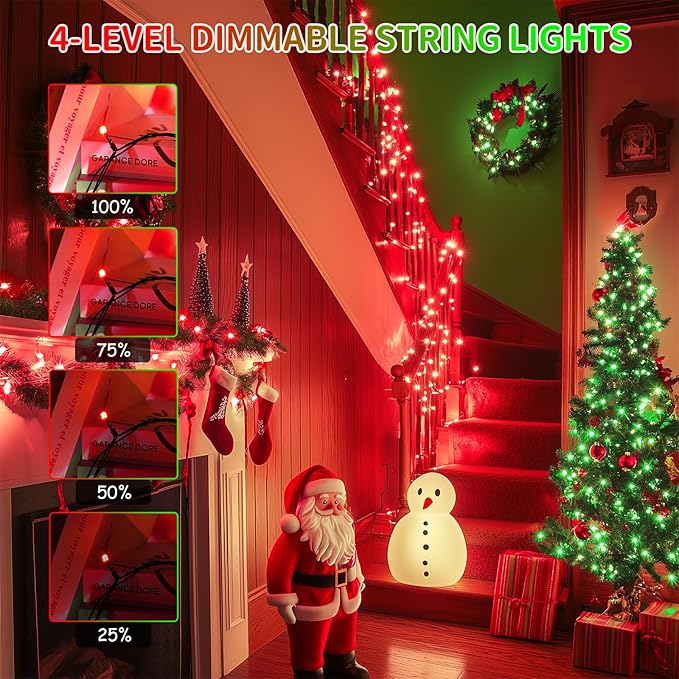 JMEXSUSS 173ft 500 LED Christmas Lights Outdoor Red and Green Christmas String Lights with Remote Color Changing Christmas Tree Lights Plug in for Indoor Party Halloween Christmas Decor