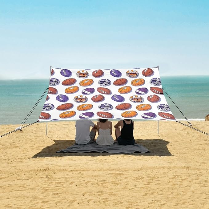 Camping Sun Shelters Rugby Brown Purple Helmet Pattern Beach Canopy 126 * 110.2in