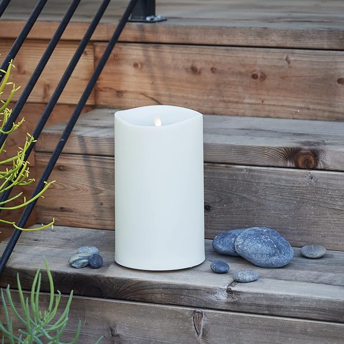 Luminara Realistic Artificial Moving Flame Outdoor Pillar Candle - Moving Flame LED Battery Operated Lights for Outside Christmas Halloween - Remote Ready - Remote Included - Ivory - 6 x 11