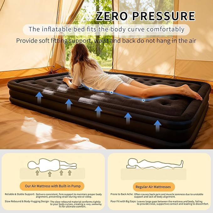 Air Mattress Queen with Built in Pump 16 Raised Comfort Inflatable Bed Portable with Storage Bag for Home Guests Camping Travel 660 lbs Max