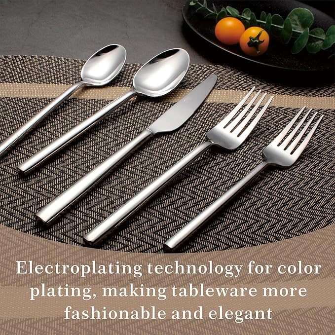 Silverware Set 20-Piece Flatware Cutlery Set Service for 4 Heavy Duty Titanium Coating Modern Design 18/0 Stainless Steel Utensils Dishwasher Safe