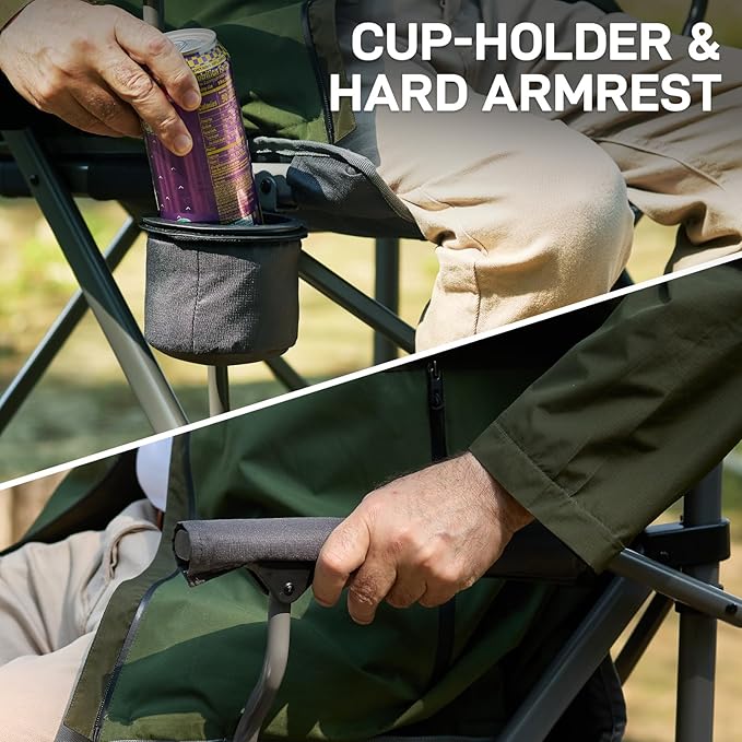 EVER ADVANCED Tall Camping Folding Chair 31 Portable Directors Chair Bar Height Camping Chair with Carry Bag and Footrest Armrest Heavy Duty Supports 300 Lbs Grey