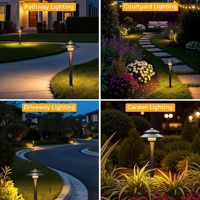Gardencoin Solid Brass Low Voltage Landscape Pathway Lights (6'' Shade 19'' Tall) 12V LED Heavy Duty Path Lighting Outdoor Wired Waterproof Antique Bronze Walkway Light Without G4 Bulb6 Pack