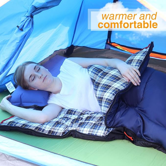 REDCAMP Cotton Flannel Sleeping Bag for Camping Backpacking Adults Cold Weather Envelope Sleeping Bags with 2/3/4/6lbs Filling