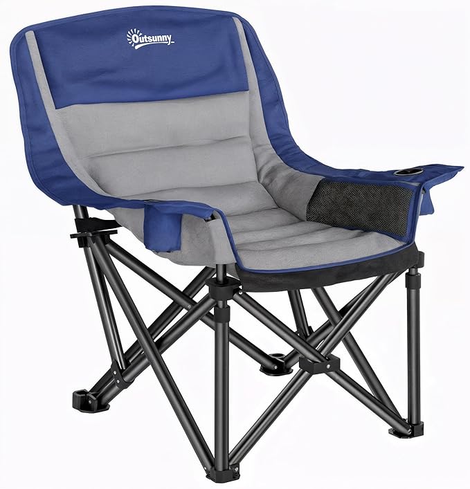 Outsunny Double Camping Chair for Adults Padded Folding Camp Chair for 2 Person with Armrest Wine Glass Holder Cup Holder Carry Bag for Outdoor Sports Picnics Supports up to 552 lbs.