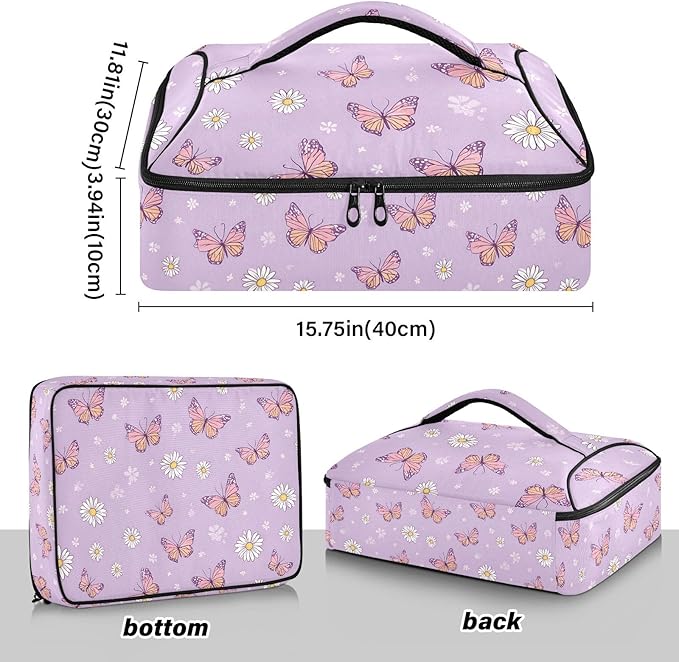 Casserole Carrier Cute Pattern Purple ButterflyInsulated Casserole Carrier for Hot or Cold Food Thermal Lunch Tote for Potluck Parties Picnic Beach Fits 9 x 13 Inches Baking Dish