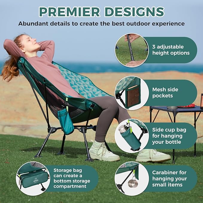 ATEPA UFO3.0 Backpacking Camping Chair Ultralight Extra Wide Comfortable Folding Chairs Heavy Duty Portable Hexagon Ergonomic Height Adjustable Seat with Anti-Sinking Feet for Hiking Outdoor