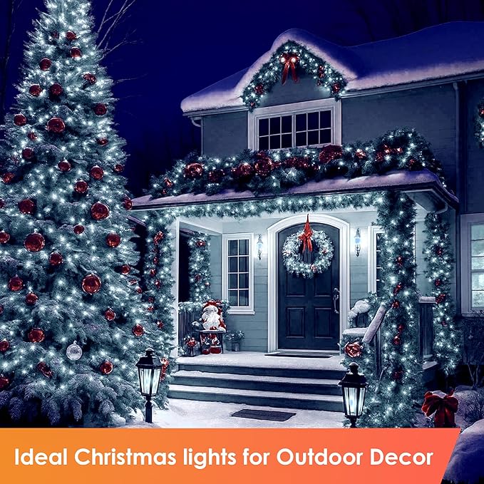 Christmas Lights 600 LED 196FT IP67 Waterproof Christmas Tree Lights with 8 Modes Outdoor String Lights with Timers &amp Memory Function Xmas Light for Holiday Decor (Cool White)